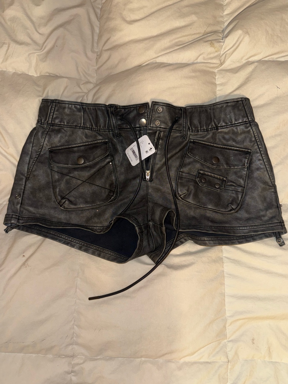 Free People Washed Black Faux Leather Cargo Shorts
